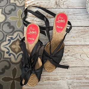 Christian Louboutin Vintage wedged heels, with silk ribbons ties.